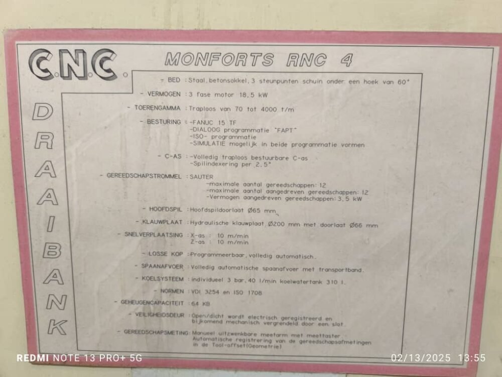 تراش MONFORTS RNC4 - ساخت آلمان، طول ۱ متر - تصویر 2